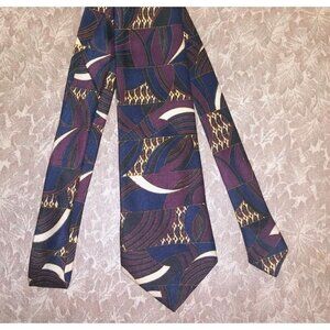 Mens Vintage Tie Necktie Policy Geometric Design Burgundy blue beige 60" x 3.75"